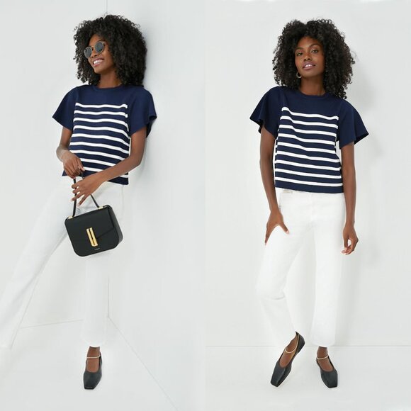 Tuckernuck Navy & White Striped Knit Kirby Top | Size XXL | NWT | Cropped Knit - Picture 2 of 7